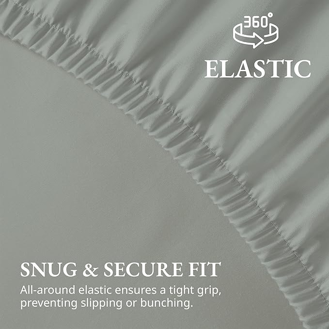 Lane Linen 100% Egyptian Cotton Queen Size Fitted Sheet Only (61"x81" + 16") - Elegant Sateen Weave, Ultra Soft, Breathable, Highly Durable, Deep Pockets Upto 17" - Mineral