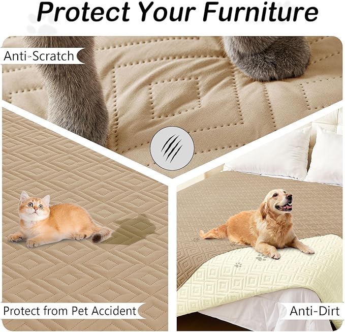 hyha Waterproof Dog Blanket, Soft Dog Bed Cover Pet Blankets, Waterproof Sofa Couch Cover for Dogs Washable, Reversible Pet Couch Covers for Sofa Furniture (40x90 Inch, Camel/Beige)