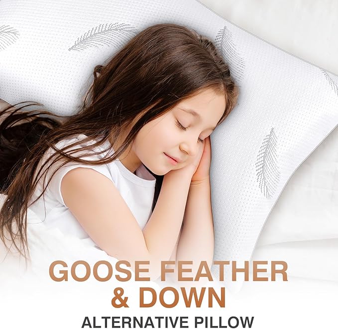 zibroges Goose Feather Pillows Bed Pillow - Hotel Down Pillows Queen Size Set of 2, Fluffy Support Surround Fill Polyester for Back, Stomach, Side Sleepers, Breathable & Soft Bed Pillow for Sleeping