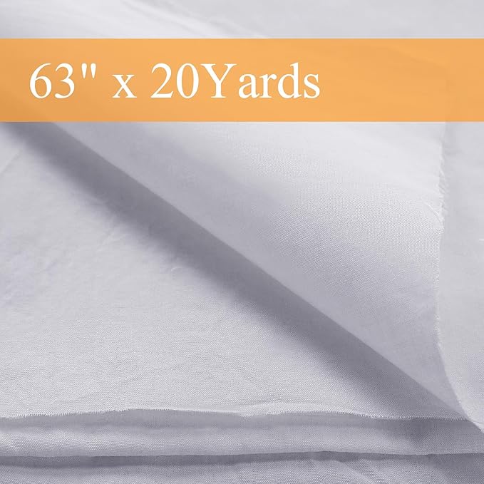 59'' x 20 yd Unbleached Cotton Muslin Fabric Textile Wide Polyester Cotton Fabric Cotton Linen Material Embroidery Muslin Quilting Fabric by Yard for Sewing Apparel Painting(White)