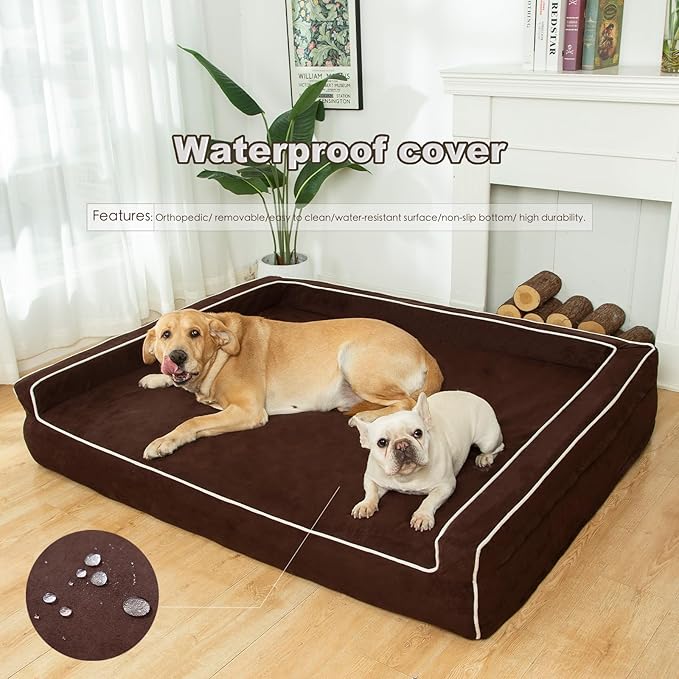 Mama halo Orthopedic Foam Dog Beds for XXL Dogs Up to 160 lbs, XXL Dog Couch with Bolster, Washable Pet Bed Sofa with Removable All-Over Water-Resistant Cover & Non-Slip Bottom (XX-Large, Chocolate)