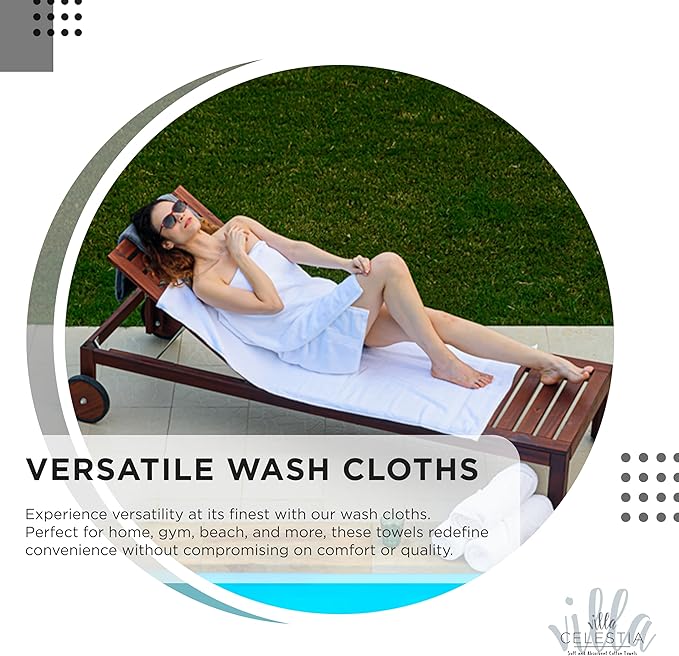 Villa Celestia 100% Cotton Wash Cloth for face & Body Set of 6, (12 x 12 inches) Sustainable, Soft, Highly Absorbent, Combed Cotton Wash Cloths Pack of 6 for Hotels, Spa, Bathroom, Dorm, Black