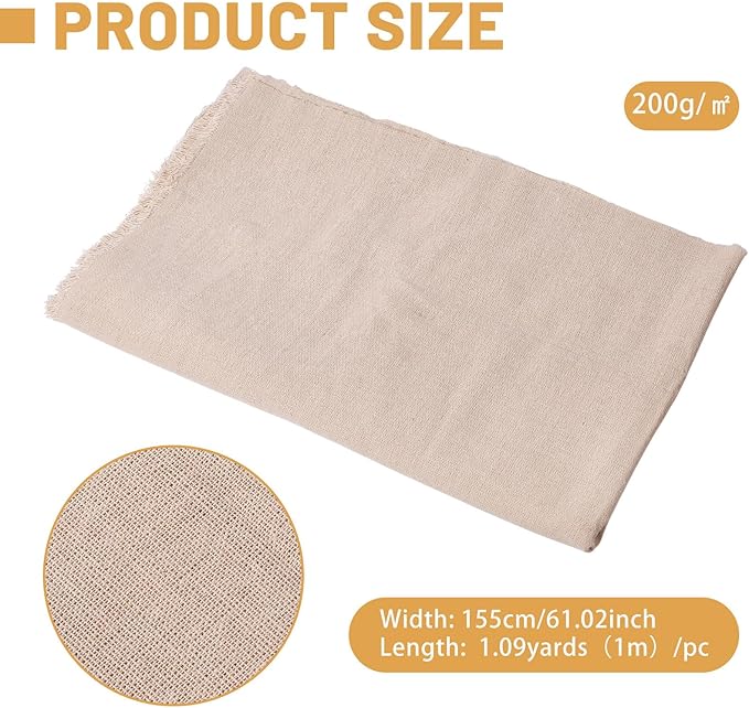 FREEBLOSS Linen Fabric by The Yard Natural Linen-Cotton Blend Fabric for Embroidery Needlework Quilting Supplies, Patchwork, Sewing, Home Decor 100 * 155cm/39 * 61 inches