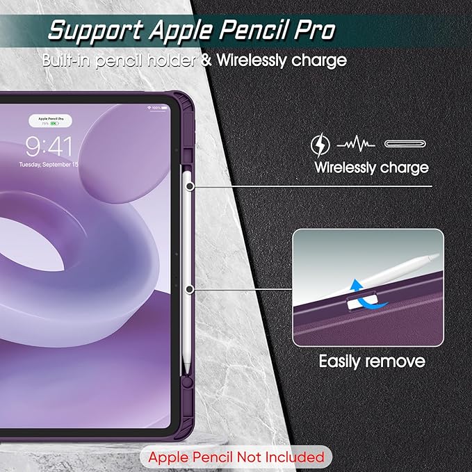 Fintie Magnetic Stand Case for iPad Air 13-inch (M3) 2025, (M2) 2024 - Multiple Angles Shockproof Rugged Soft TPU Cover with Pencil Holder, Auto Sleep/Wake, Purple