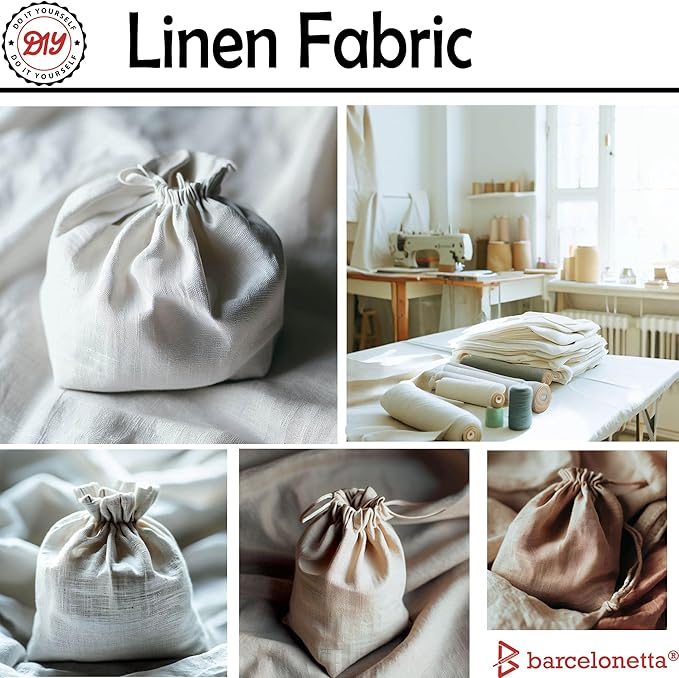 Barcelonetta | Linen Fabric | Natural Linen Cloth | Embroidery, Sewing | Soft, Breathable | 55" Wide | 70% Linen, 30% Rayon | Hemp, Jute, Needlework, Lining (Silver, 5 Yard)