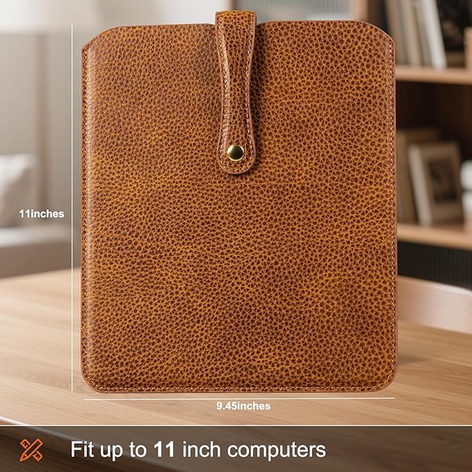Thryxop Premium Leather Tablet Sleeve for iPad Pro 11‘’/Air 10.9‘’/Magic Keyboard & Galaxy Tab S9/S9 FE | Slim Protective Case with Microfiber Lining (Fits Devices up to 11")-Yellow Brown