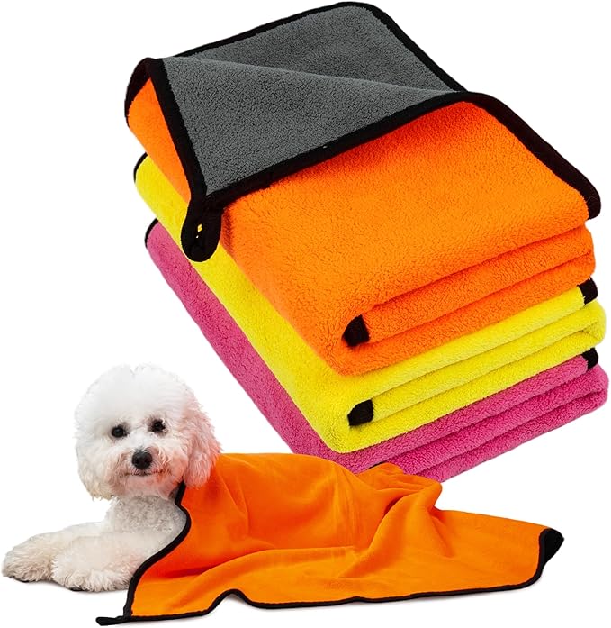 MICOOYO Dog Towels for Drying Dogs 3 Pack, Ultra Absorbent Microfiber Pet Bath Blanket | Quick Dry Towel for Dogs and Cats, 20"x40", M