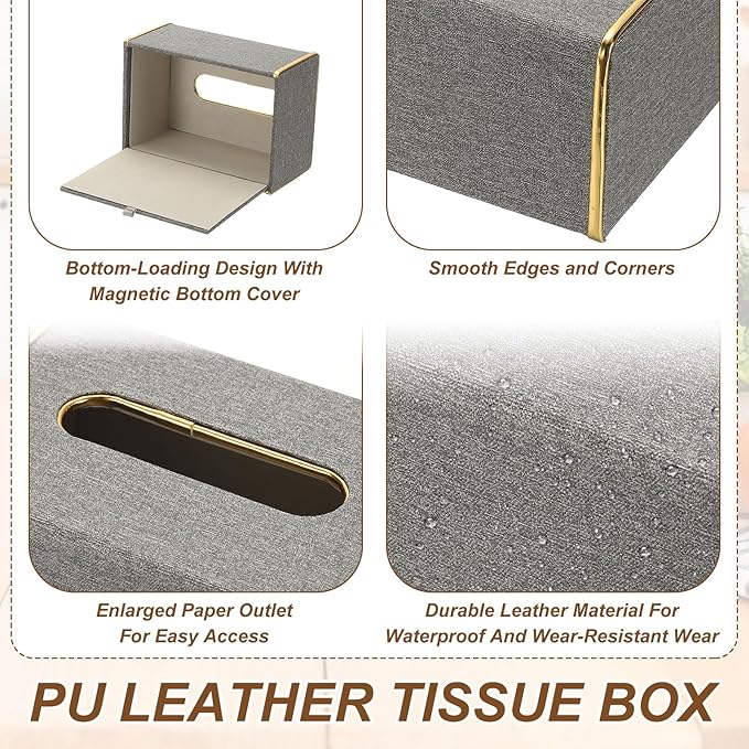 uxcell Tissue Box Cover, Rectangle Modern Tissue Box Holder with Magnetic Closure for Living Room Bedroom Office Hotel Desk (7.5"x5.1"x3.5", Gray)