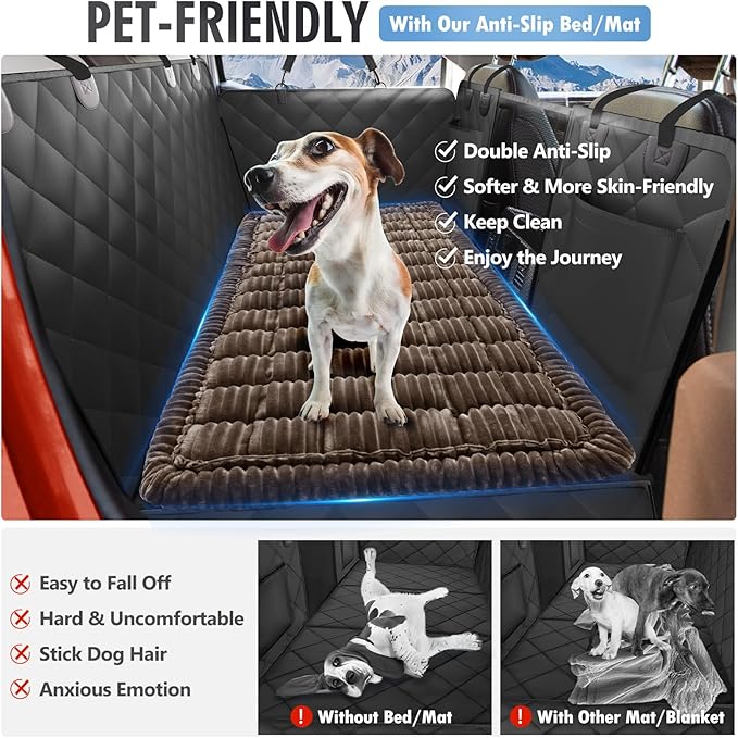 ROUWINNE Dog Bed for Truck Back Seat Non-Slip, Truck Dog Bed Soft and Comfortable, Back Seat Pet Bed Mat for Travel, Pet Car Blanket for Backseat Extender and Seat Covers Brown 59”X27.5”