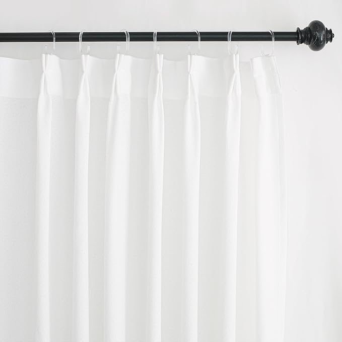 HIG White Linen-Like Pinch Pleated Shower Curtain, 72 Inch Wide, Fabric Bathroom Curtain with Memory Shape, Modern Neutral Solid Color, Machine Washable Privacy Cloth Curtain for All Season Use