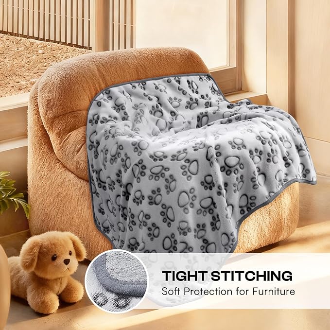 Luciphia Premium Soft Dog Blanket for Small Medium Large Dogs Washable 300GSM Fluffy Warm Fleece Puppy Cat Paw Print Pet Flannel Grey Paw XL(57"x40")