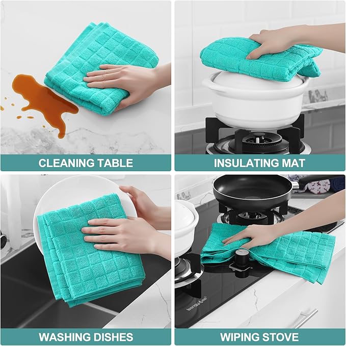 Homaxy Premium Cotton Kitchen Towels 16"x 28", Large Natural Ring Spun 390 GSM Dish Towels, Super Absorbent Terry Kitchen Hand Towels, Soft Tea Towels with Hanging Loop, Pure Aqua Design, 8 Pack