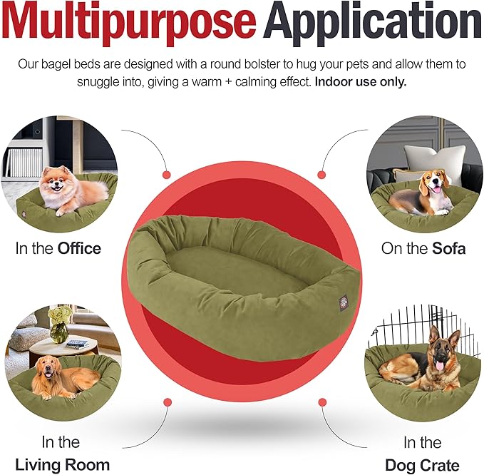 Majestic Pet 52 Inch Suede Calming Dog Bed Washable 52x35x11 (Inch) – Cozy Soft Round Donut Dog Bed with Spine Support for Dogs to Rest Their Head - Pet Bed X- Large - Sage (2025)