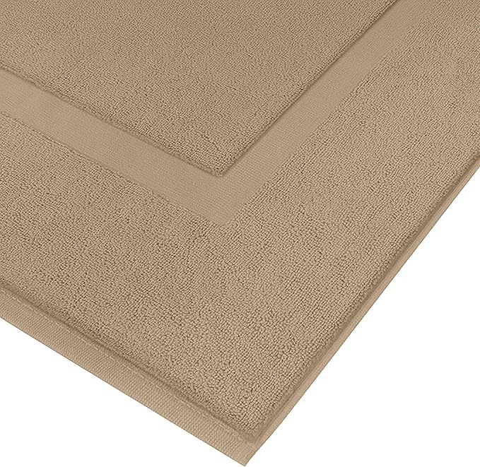 RIVERSIDE Bath Mat Set of 2 - Tan Bath Mats 21x34 Inches, Not a Bathroom Rug, 100% Ring Spun Cotton, Super Soft & Highly Absorbent Bathroom Floor Mats