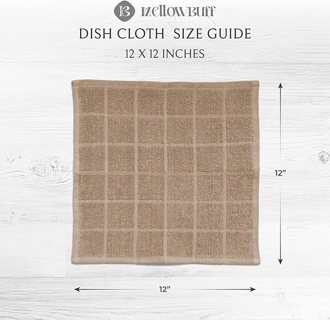 Mellow Buff 100% Cotton Terry Dish Cloth & Dish Towel, 6 Pack, Super Soft and Absorbent Kitchen Towels, Perfect for Kitchen Cleaning and Dish Washing (TAN 6 Pack)