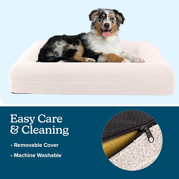 Orthopedic Pet Bed - 33in Medium Dog Bed with Supportive Bolster, Nonslip Bottom, and Removable Washable Cover - Memory Foam Puppy Bed for Medium Dogs - Dog Products by PETMAKER (Cream)