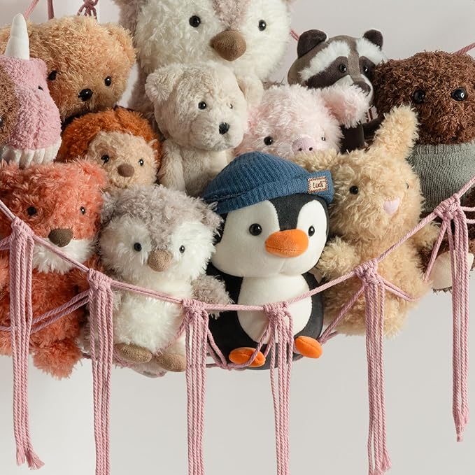 Stuffed Animal Storage Hammock or Net Corner - Large Toy Hammock Net for Stuffed Animals Room Decor - Cute Stuff Animal Organizer Plush Holder - Kids Baby Nursery Essentials Wall Bedroom Home Decor