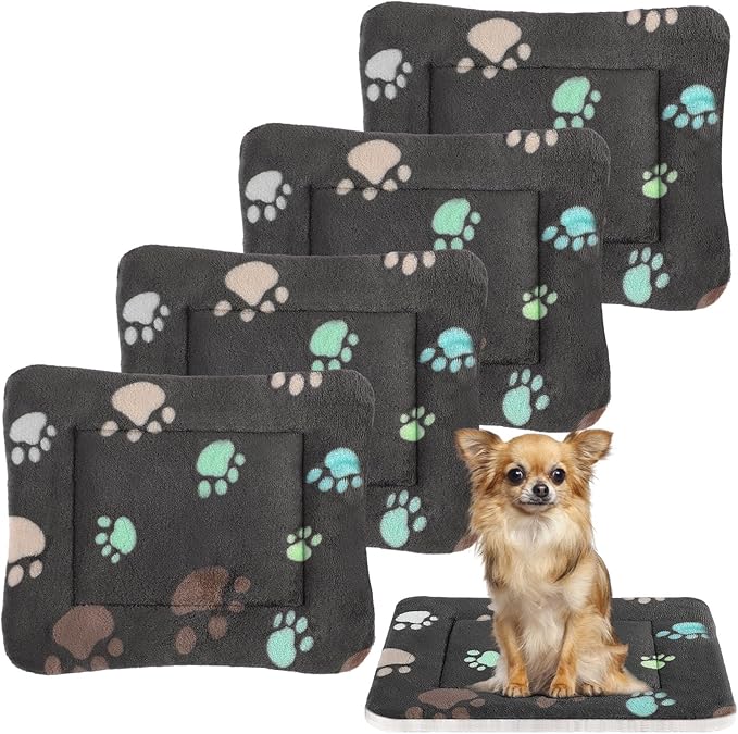 Tuanse 4 Pack Ultra Soft Dog Cat Bed Mat with Cute Prints Reversible Fleece Dog Crate Kennel Pad Cozy Washable Thickened Hamster Guinea Pig Pet Bed Mat for Small Animals(23 x 18 Inches,Black)