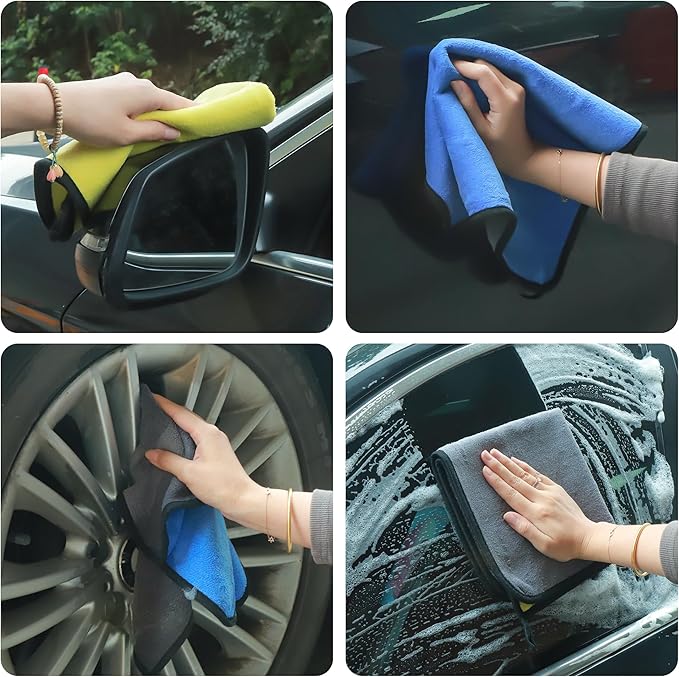 LJGG Microfiber Cleaning Cloths 12 Pack, 16 x 16 in (40 x 40 cm), 550 GSM, Lint‑Free & Streak‑Free, Scratch‑Free Towels for Kitchen, Glass & Car Detailing (Gray/Yellow)