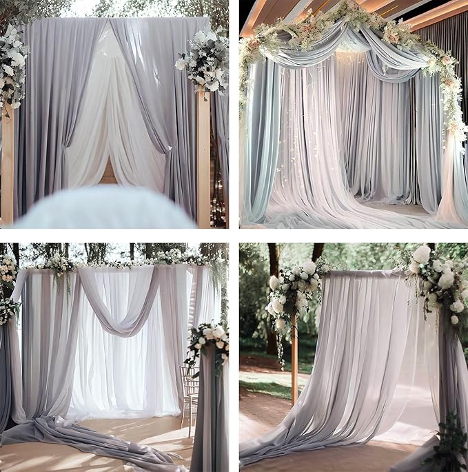 Barcelonetta | Chiffon Fabric | Decoration, Drapery Fabric | Wedding, Gender Reveal, Baby Shower, Birthday | for Arbor, Arch, Canopy, Table and Chair Decoration (Light Grey, 10 Yards)