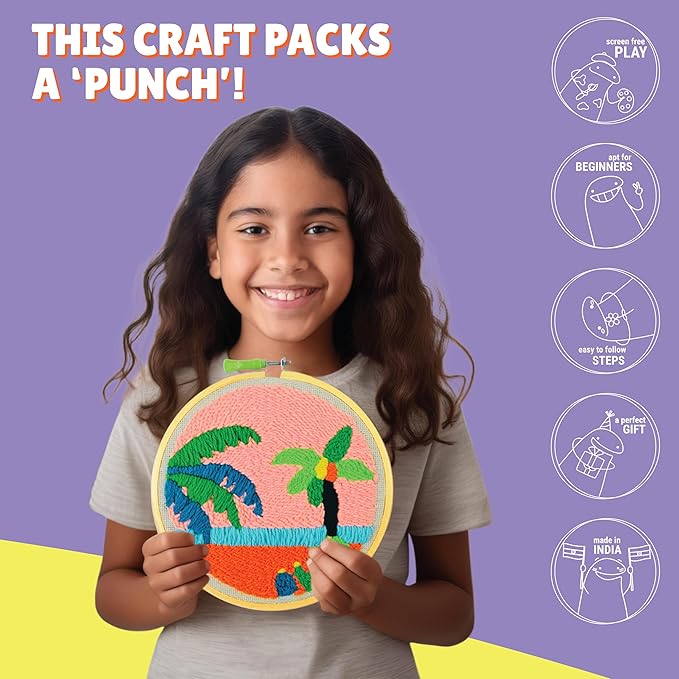 Kalakaram Punch Needle Embroidery Kit | Complete Beginner Starter Kit with 2 Printed Designs | Perfect DIY Craft Gift for Girls, Teens, Kids, & Adults