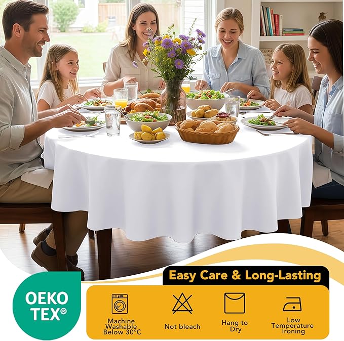 10-Pack White Round Tablecloths, 90 Inches, Stain-Resistant Polyester for 4-5 Ft Round Tables - Washable Table Covers for Weddings, Banquets, Birthday, Parties, Events