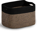 ICERZCZ Woven Cotton Rope Storage Basket for Organizing, Cute Decorative Baskets for Gifts Empty, Organizer Bins for Dog Toy, Baby Laundry, 15“×11”×9.5“, Jute & Black