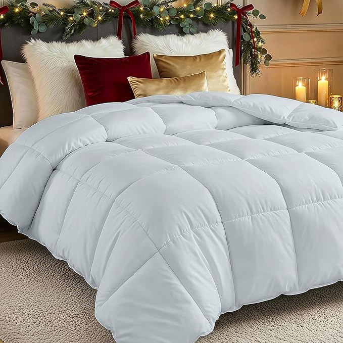 Utopia Bedding Comforters King Size, All Season Duvet Insert, Down Alternative Box Stitched Bed Comforter with Corner Tabs, Machine Washable (Light Grey)