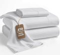 LANE LINEN Cotton Sheets Twin – 450 Thread Count Twin Size Sheet Set, Soft Sateen Weave, 15” Deep Pocket Fits Mattress, Cooling Sheets for Home & Hotel, Ticking Stripe