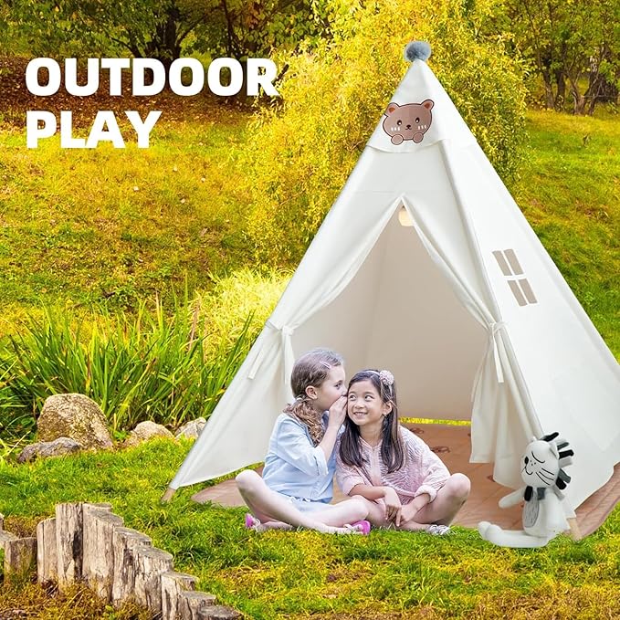RongFa Teepee Tent for Kids-Portable Children Play Tent Indoor Outdoor (White with Mat)