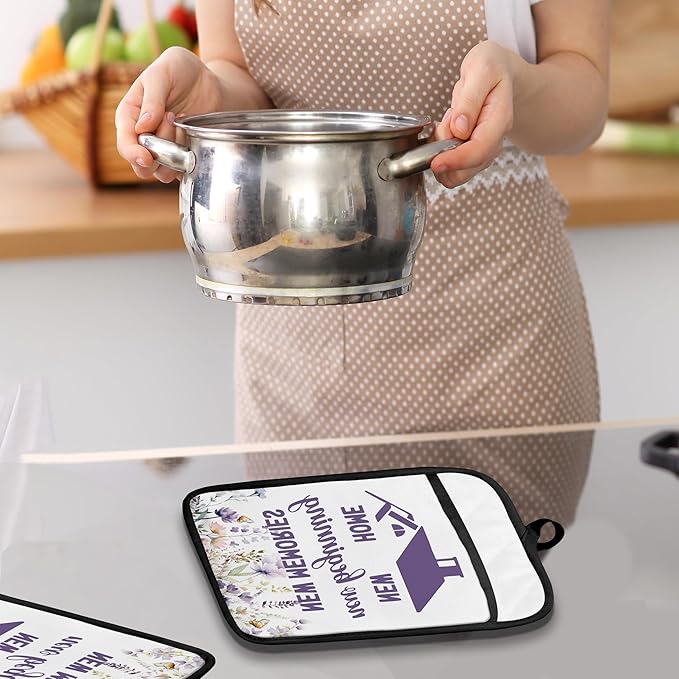 Home Sweet Home Pot Holders with Pockets, Best Housewarming Gifts, House Warming Gifts Oven Pot Holders Heat Resistant Oven Mitts Hot Pads for Kitchen Baking Cooking