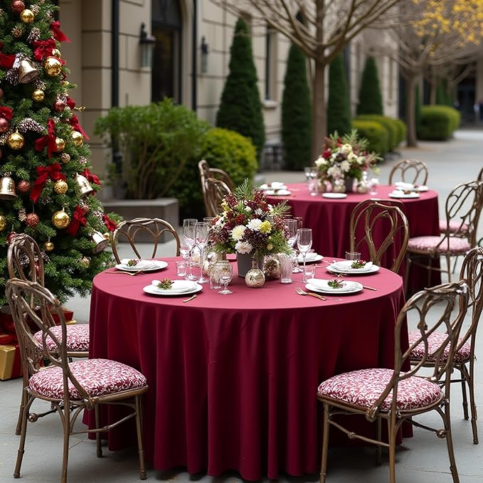 sancua 90 Inch Round Tablecloth, 8 Pack Burgundy - Circle Polyester Fabric Table Cloth for Christmas Party Reception Banquet Birthday, Washable Formal Table Cover (Fit 30-72 Inch Tables)