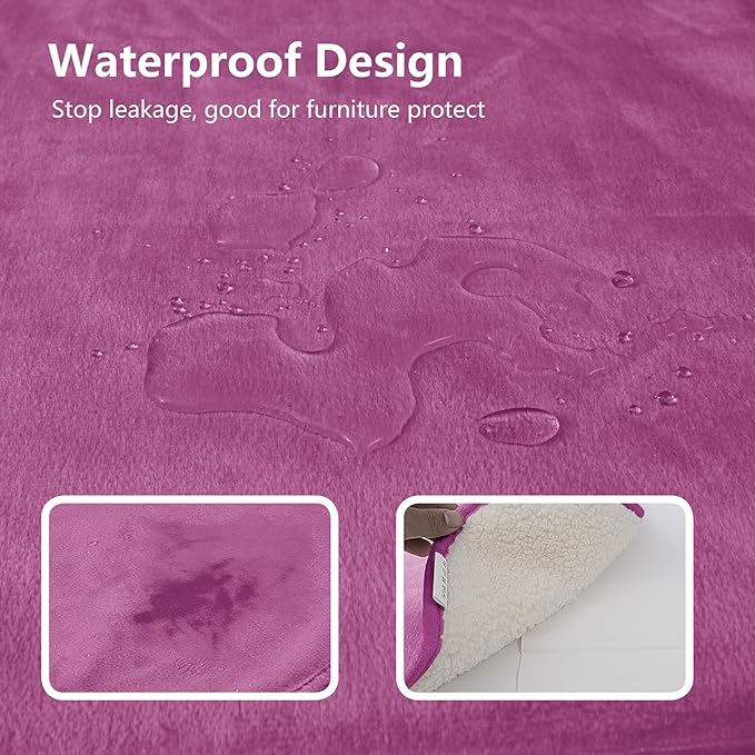 Bigbeer Waterproof Dog Blanket for Couch, Leak Proof Pet Blanket for Indoor Cats, Plush Sherpa Puppy Throw Furniture Protector for Sofa Bed(50"x60",XL,Purple)