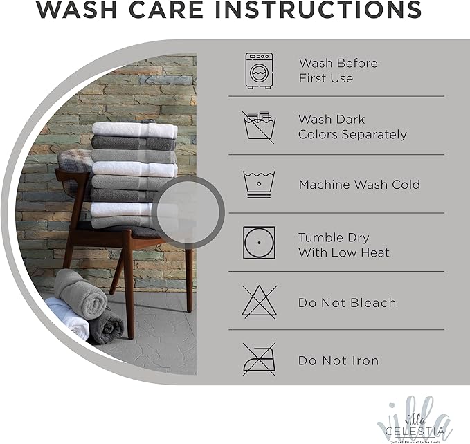 Villa Celestia 100% Cotton Bath Towel Set of 12-4 Bath Towels, 4 Hand Towels, 4 Wash Cloths, Sustainable, Soft, Highly Absorbent, Combed Cotton 12 Piece Set for Hotels, Spa, Bathroom, Dorm, White