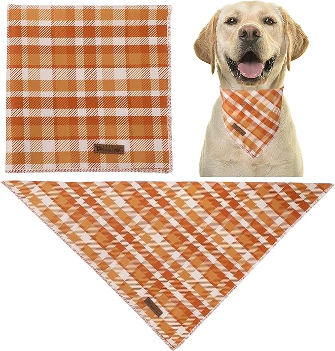 UP URARA PUP Fall Dog Bandana – Autumn Plaid Triangle Scarf for Small Medium Large Dogs, Soft Cotton Pet Bib for Halloween Thanksgiving, Adjustable Dog Kerchief for Daily Wear