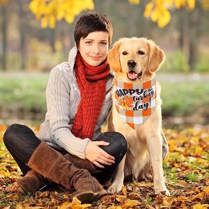ADOGGYGO Thanksgiving Dog Bandana Fall Autumn Pet Bandana Reversible Triangle Bibs Scarf Accessories for Large and Extra Large Dogs Pets (X-Large, Thanksgiving)