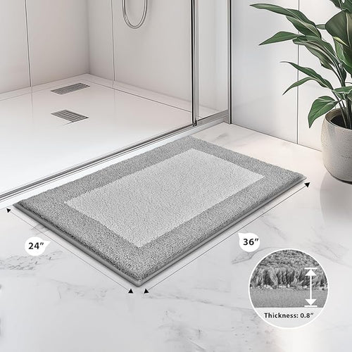 anllugs Bathroom Rugs 24" x 36", Non-Slip Extra Soft Absorbent Bath Rugs, Machine Washable Quick Dry Bath Mats for Bathroom Floor, Shower, Bathtub and Sink, Light Grey & Grey