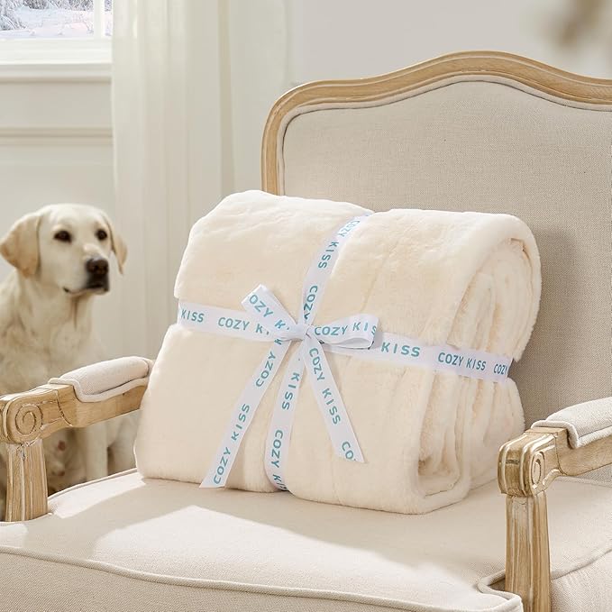 COZY KISS Waterproof Pet Blanket, Ultra Soft Faux Fur Throw Blanket for Couch, Cozy Warm Plush Blanket for Sofa Bedroom Living Room, Liquid Pee Proof for Large Dog or Cat, 30x40 inch, Beige