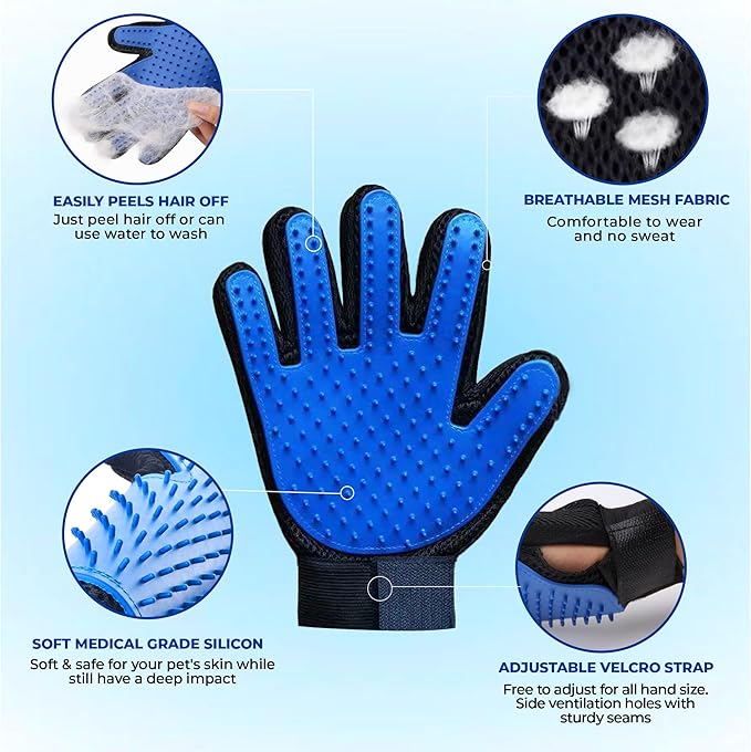 1TO3GO Pet Grooming Set with Dog Washing Gloves for Bathing, Dog Bath Brush and Silicone Dog Toothbrush, Pet Grooming Gloves for Dogs, Cats and Horses with 185 Silicone Tips