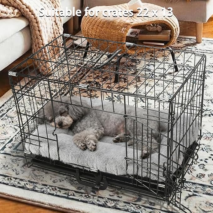 Cat Beds for Indoor Cats Washable Dog Bed Crate pad for Extra Small Dogs Ultra Soft Pet Kennel Pad for Cage Flat Puppy Kitten Cushion Sleeping Mat Anti-Slip Light Grey 22 x 13