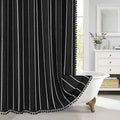 MitoVilla Boho Extra Long Shower Curtain 72 x 96, Black Modern Farmhouse 96 inch XL Polyester Linen Texture Tassel Fabric Shower Curtain Set with Hooks for Cottagecore Country Bathroom Decor,Black