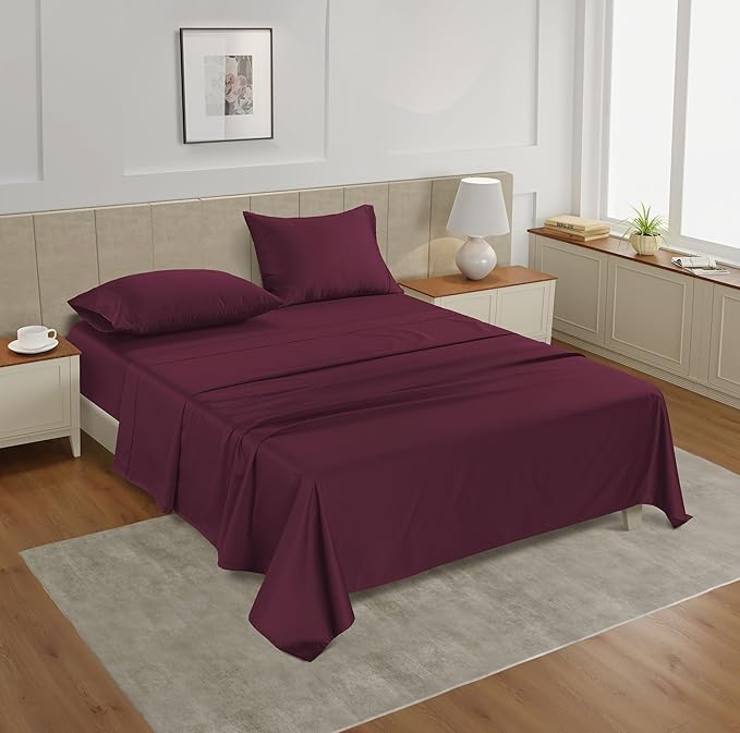 LANE LINEN King Size Bed Sheets – 450 Thread Count Long-Staple 100% Cotton, Naturally Cooling Sheets King Size, Value for Money Bedding, Low Pill & Fade Resistant, 15" Deep Pocket – Windsor Wine