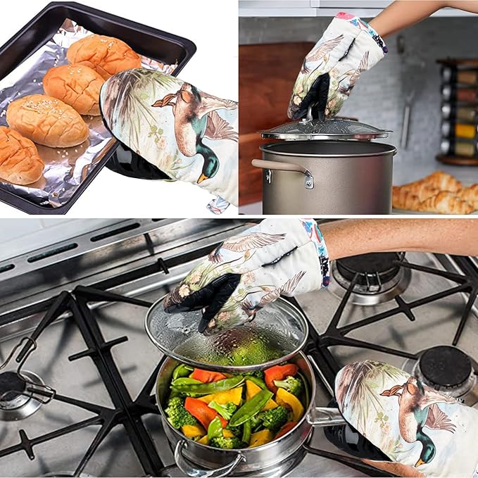 Mini Oven Mitts,2pk - Silicone Little Kitchen Gloves, Heat Resistant with Non-Slip Grip and Soft Quilted Cotton Lining for Safe Backing Cooking Barbecue (Darkgray, Duck)