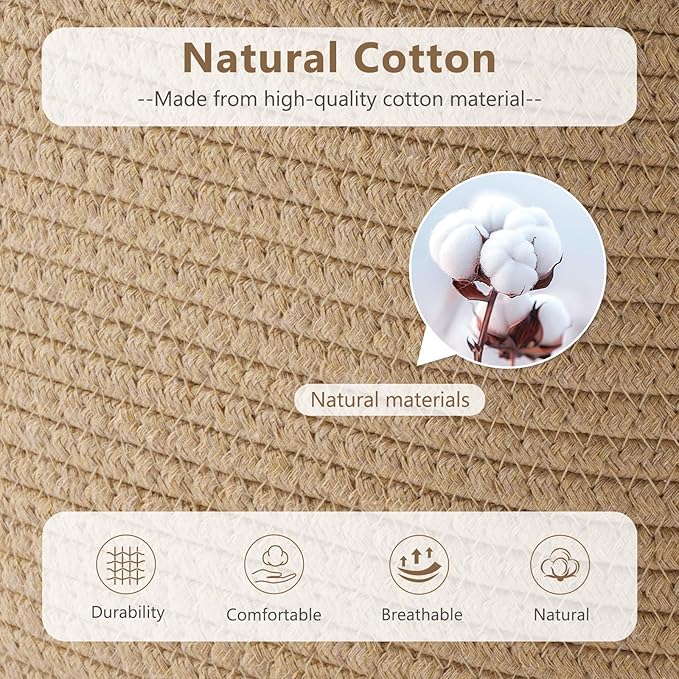 ECDYQXVU Cotton Rope Basket, Storage Baskets with Handle, 15x10x9 Inch Woven Basket for Shelves, Laundry, Towels, Clothes, Books (Jute/Brown 3Pack)