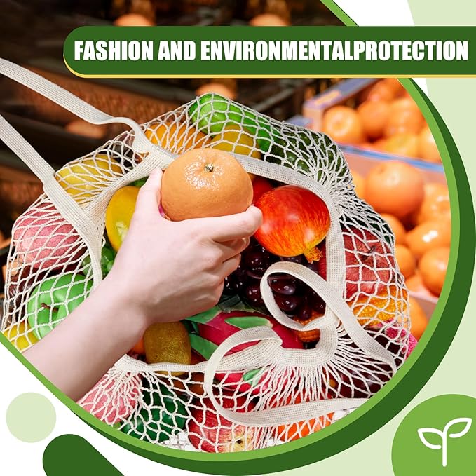 SATINIOR 8/16 Pcs Large Cotton Mesh Grocery Bags 16x16x12 Inch Reusable Cotton String Shopping Bag Beige Produce Container