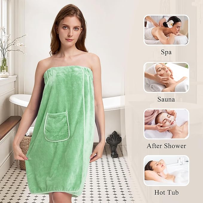PJGGZ Towel Wrap for Women, Three Adjust Clasps Closure Bath Wraps After Shower Spa Sauna Bathrobe(Available in Plus Size)