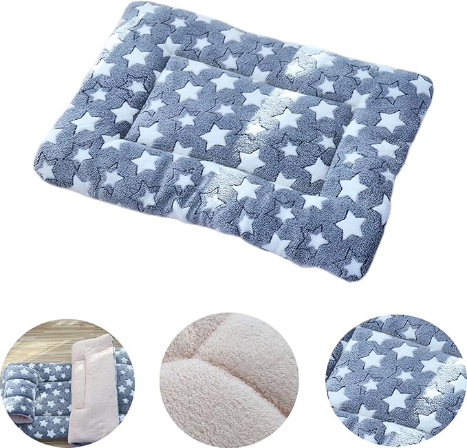 Self Warming Pet Pad, Heated Cat Bed for Indoor Cats & Small Dogs, Energy-Free Thermal Plush Pad with Gray Star Pattern, Orthopedic Soft Cushion for Arthritis, Winter Warm Bed (27.17x18.9 Inch)