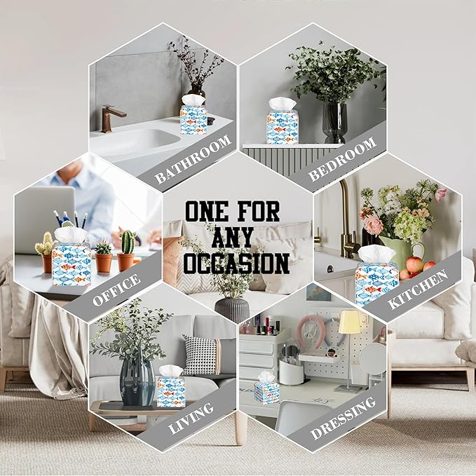OHEGBXE Tissue Box Holder Watercolor Fish Square Leather Tissue Box Cover Modern Cube Facial Paper Cover Case for Bathroom Vanity Countertop Night Stands Tabletop