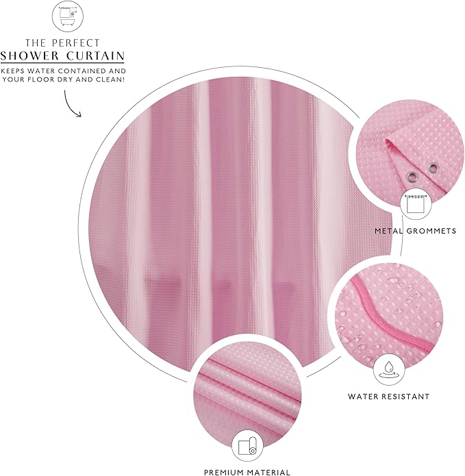 MONDAY MOOSE Scalloped Waffle Weave Shower Curtain with Rustproof Metal Grommet Holes for Bathroom, Machine Washable, Hooks Included (72x72 inch, Hot Pink/Light Pink)
