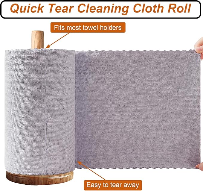 Tigona 80 Pack Microfiber Cleaning Cloth Roll,Lint Free Rags & Tear Away Reusable Towels Washable Scratch,Ultra Absorbent Dish Rags(12" x 12") for Car Kitchen Home Garage-Light Purple